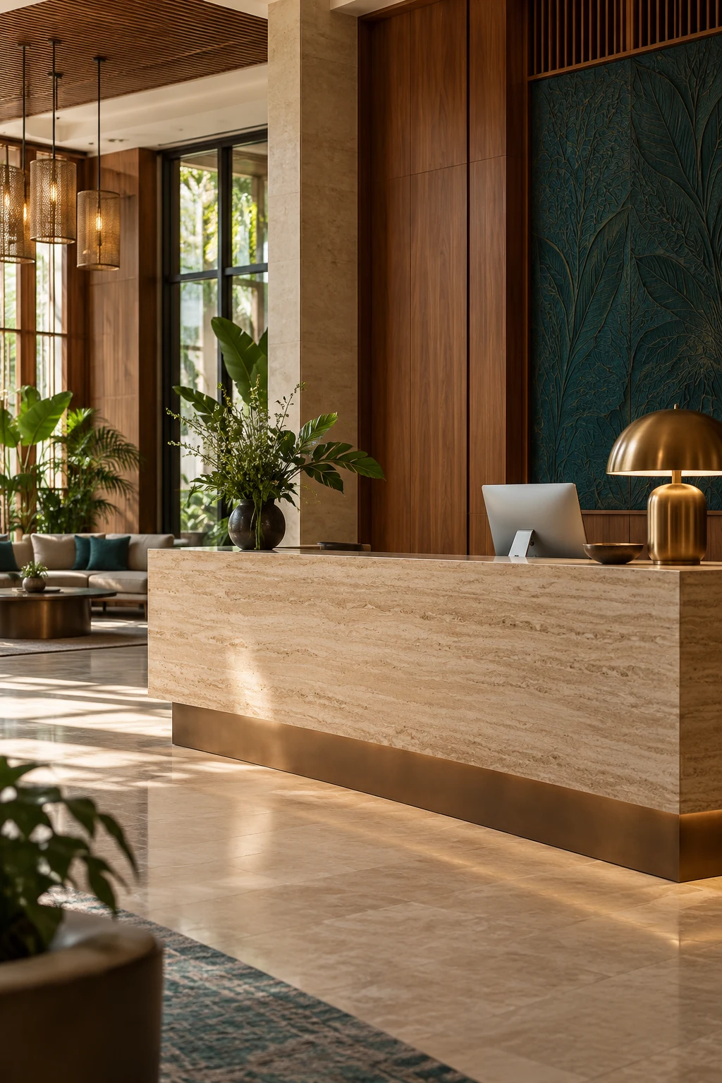 Warm modern hotel reception